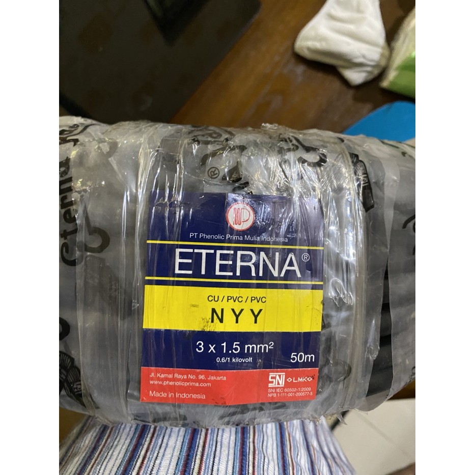 Kabel Eterna Nyy 3X1.5 50M Engkel Hitam / Nyy 3X1,5 Eterna / 3X1.5Mm