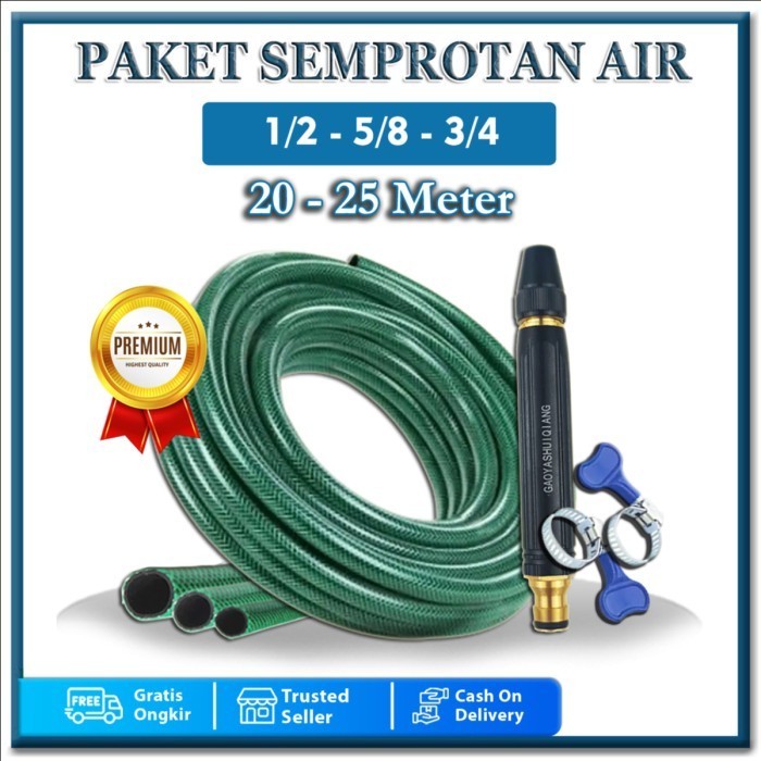 SEPAKET SEMPROTAN SELANG AIR 20 25 METER SELANG TAMAN CUCI MOTOR MOBIL