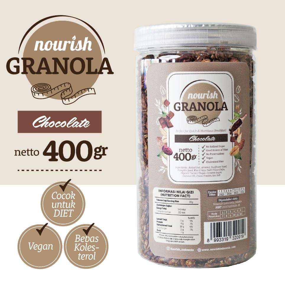 

Nourih Granola Chocolate Beba Oleterol Tinggi Erat Vegan 400Gr