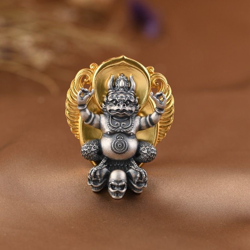 Garuda Burung Bersayap Emas Liontin Perak Murni Vintage Retro Seni Gaya Etnik Kalung Aksesori Tibet 