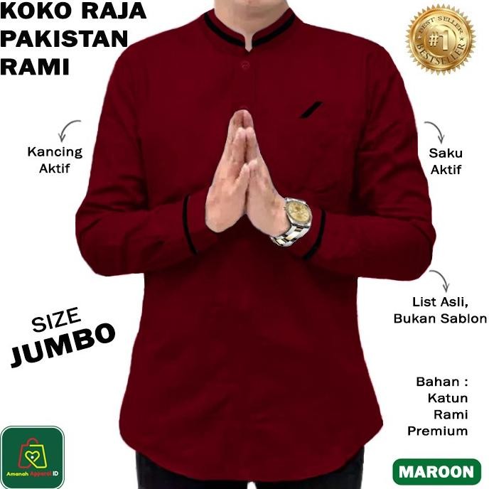Baju Koko Pria Lengan Panjang QURTA RAJA PAKISTAN RAMI JUMBO - 27751 Terbaru