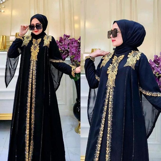 Gamis Abaya Turkey Rafflesia Hitam Dan Warna Payet Bordir Original
