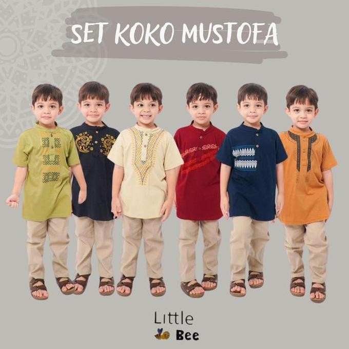 LITTLEBEE MUSTOFA - SETELAN KOKO ANAK [SIZE 1-5 TAHUN] BAJU KOKO KAOS LAKI-LAKI KANCING MUSLIM PENDE