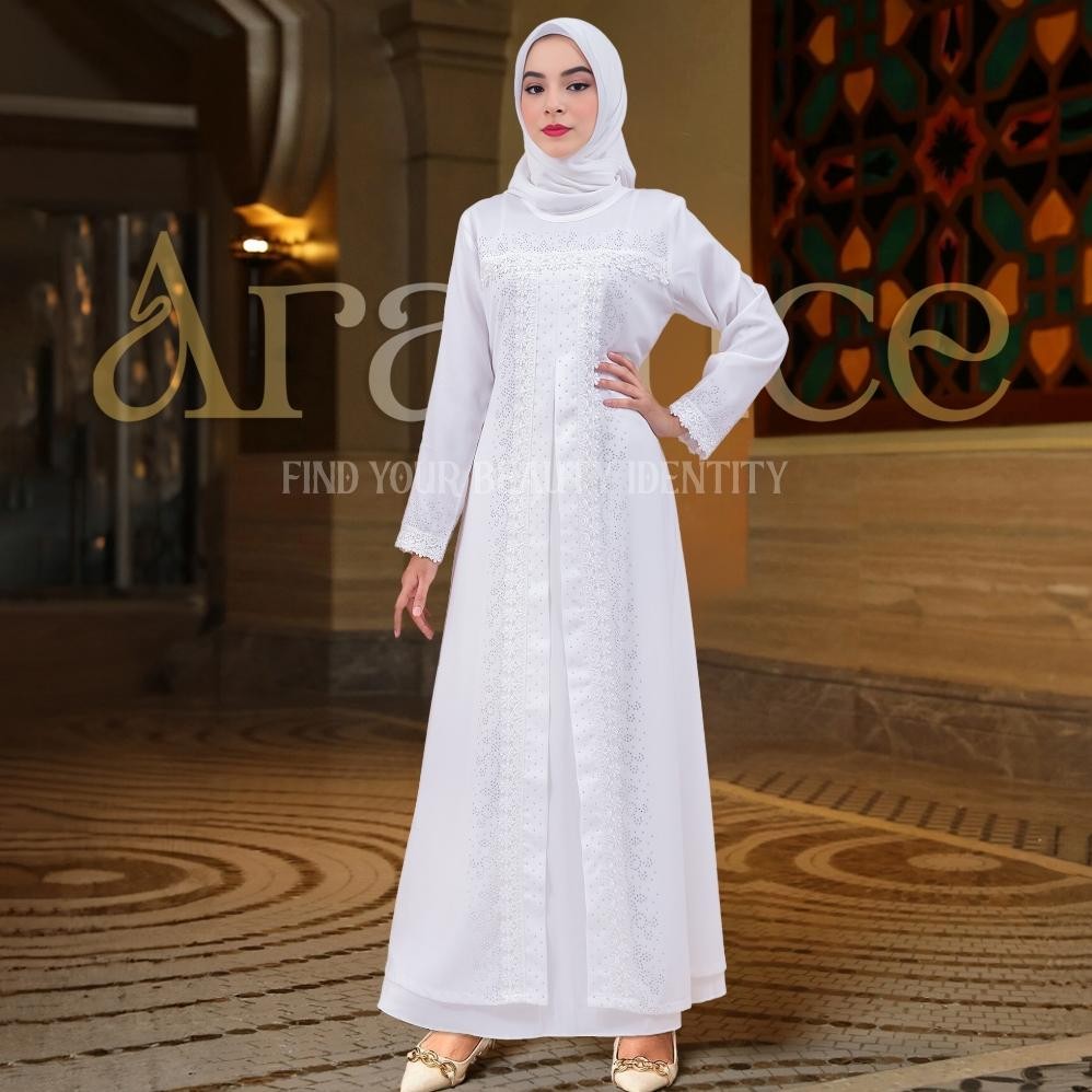 COD [ ARALLUCE ] Baju Dress Gamis Putih Wanita Muslim Kekinian Terbaru ARL 012 / Abaya Warna Putih T