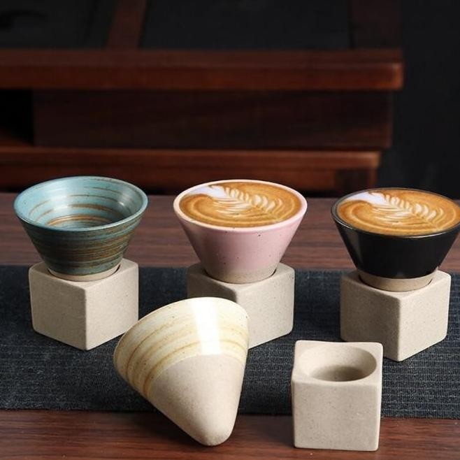 GELAS MUG KOPI LATTE KERAMIK KERUCUT JAPANESE TEA COFFEE CUP HANDMADE 2202T