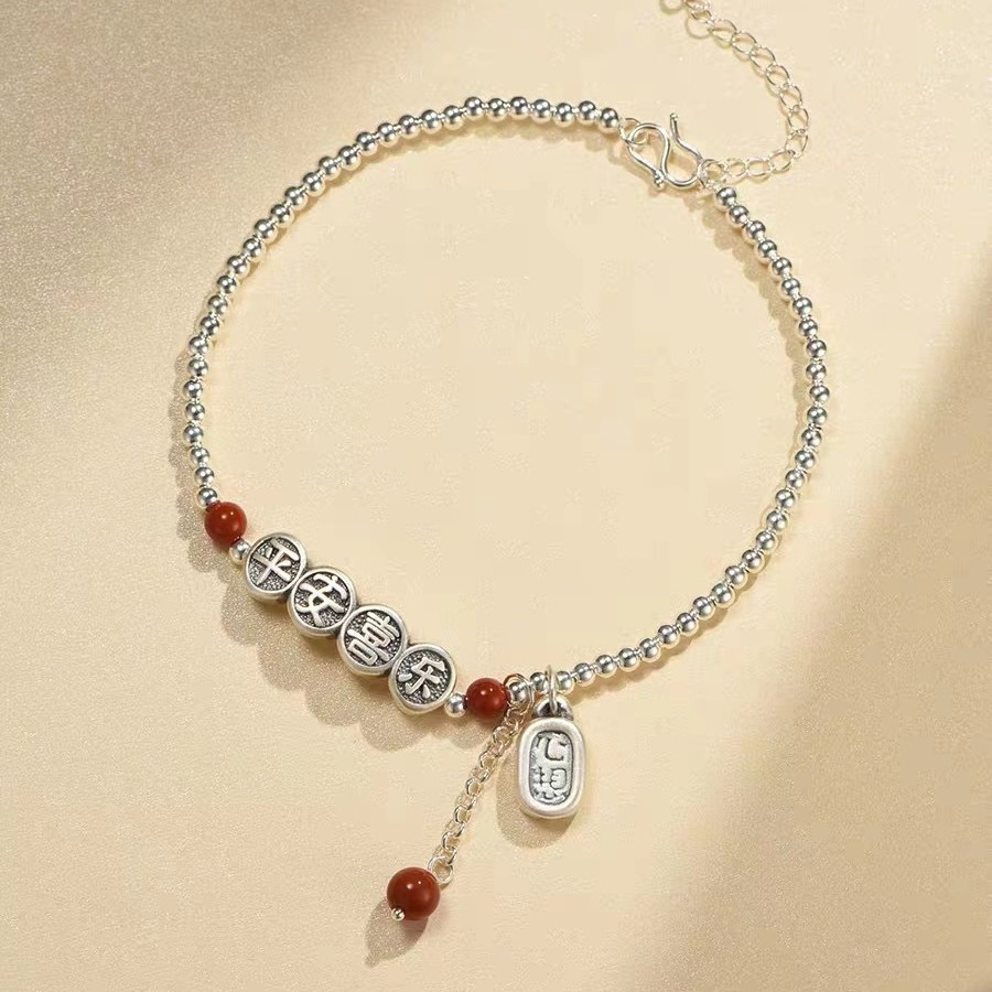 Gelang Kaki Selamat Aman untuk Wanita925Gelang Pergelangan Kaki Wanita Gaya Etnik Vintage Perak Thai