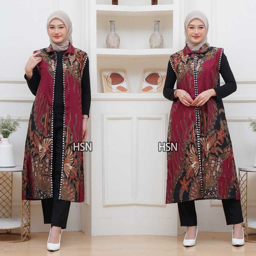 BEST SALE Outer Batik Wanita full Resleting Depan Kombinasi Lurik Long Cardi Batik Motif Modern