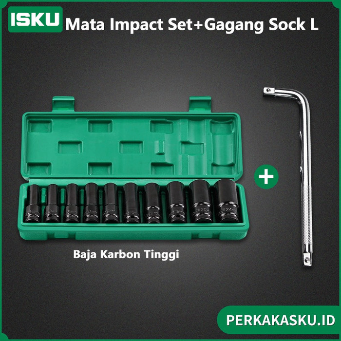 ISKU Kunci Shock L Set 11PCS Mata Socket Extention Impact 10pcs Gagang Sock L Panjang Impact Socket
