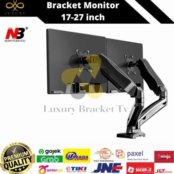 Bracket Monitor Dual Arm Mount Stand Bracket Komputer Tv Jepit Meja Tokoibusalha