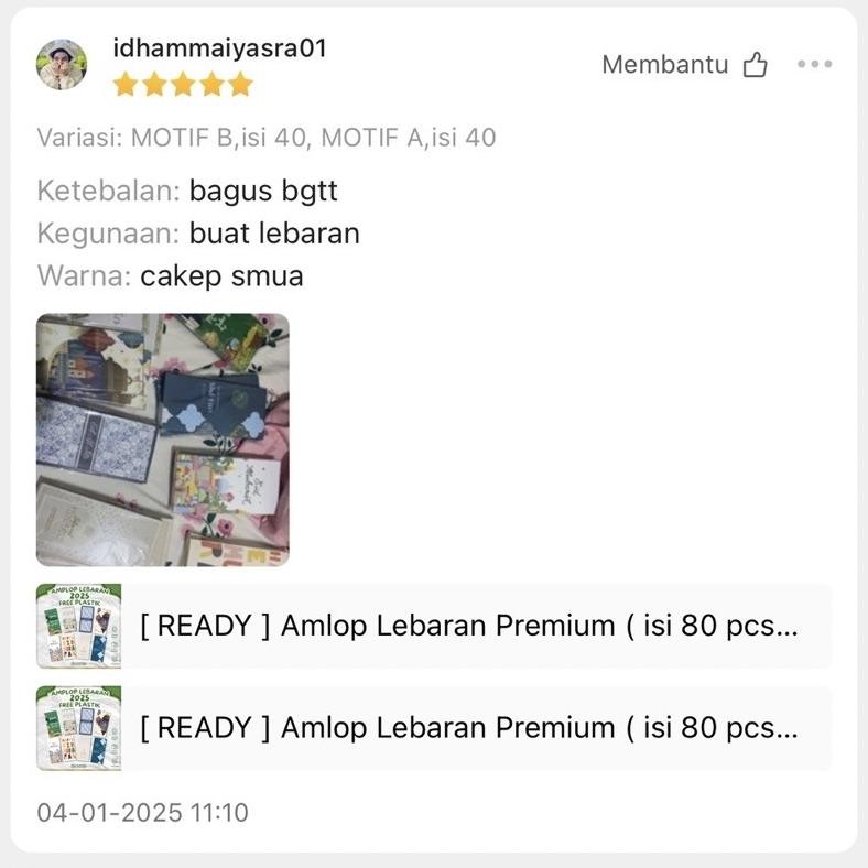 

Ah67 Amlop Lebaran Premium ( isi 80 pcs ) Amplop Hari Raya Idul fitri Bahan Tebal Doff Terlaris