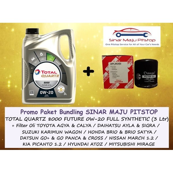 Paket Oli TOTAL QUARTZ 8000 0W-20 API SN ORIGINAL FULL SYNTHETIC 3 Liter & Filter Oli Mobil DATSUN