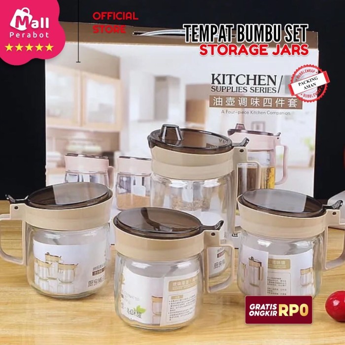 BIG SALE Toples Bumbu Kaca Kitchen Jar Set 3 Pcs Dapur Tempat Garam Oil Pot