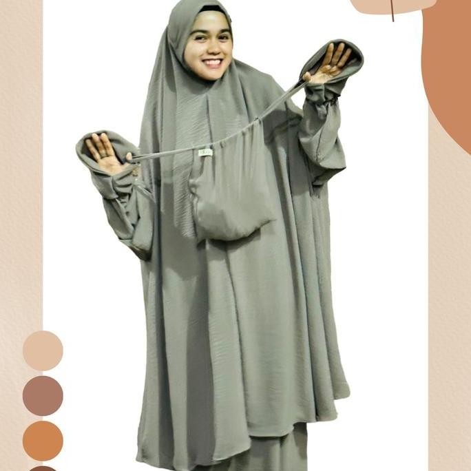 Diskon Mukena Dagu Stelan Berlengan Crinkle Airflow