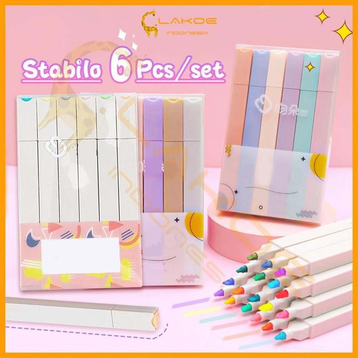 

LAKOE 6PCS stabillo warna/Stabillo Highliter set/Multicolor pena stabilo/highlighter pastel 6 colors