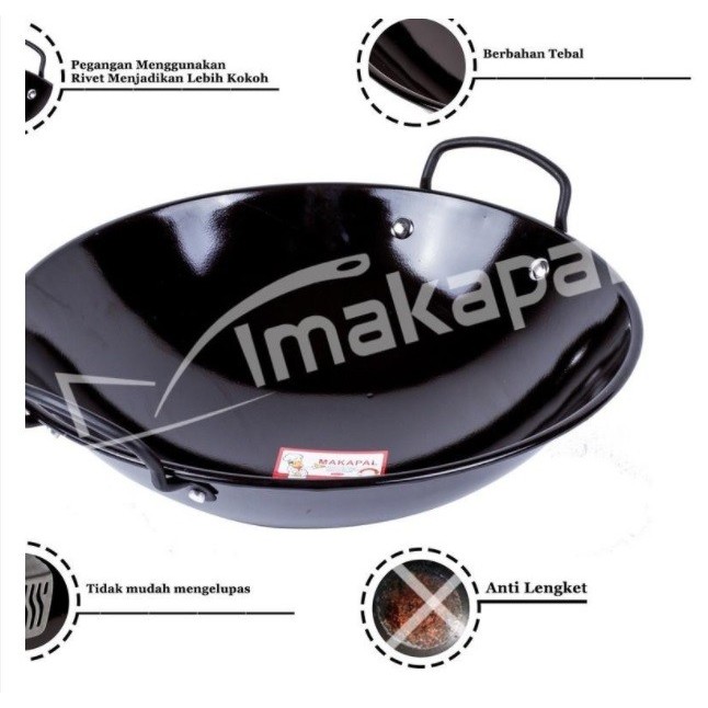HOMELINE KUALI BAJA / ENAMEL HITAM 46 cm / 46cm wok wajan anti lengket