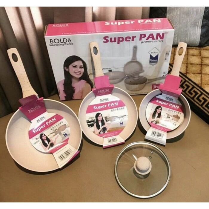 TERBARU [ BOLDe ]Panci Set / Wajan / Penggorengan SuperPan Granite 5pcs - Pink