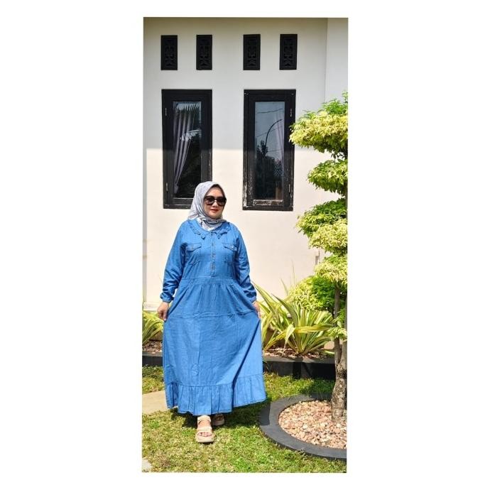 Gamis Jeans Wanita Panjang/Gamis Panjang Wanita Bahan Jeans Noviaputri17A
