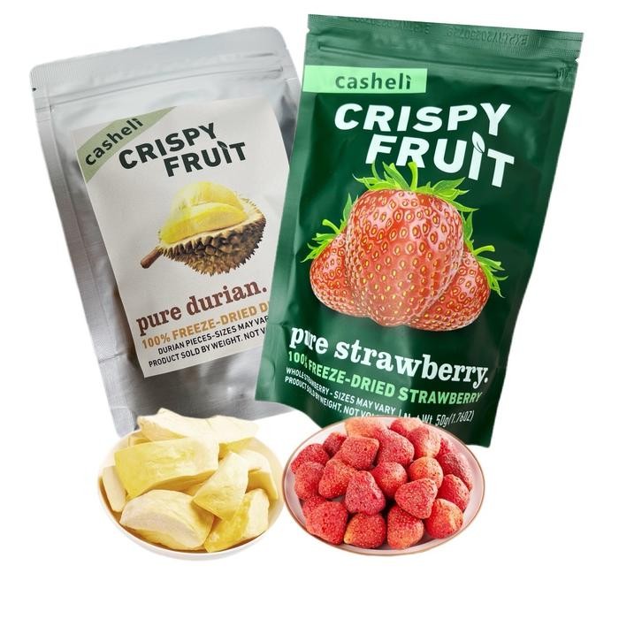

casheli 100g Bundle of 2 Freeze-dried Durian 50g + Freeze-dried Strawberry 50g Camilan Makanan Manis