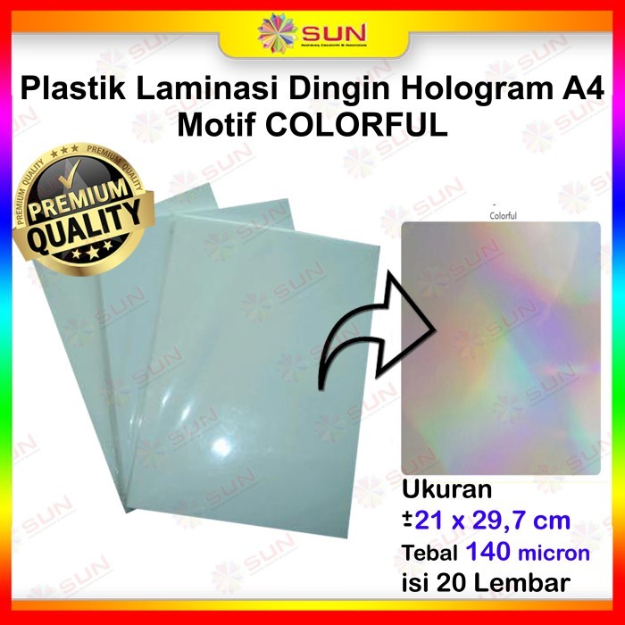 Plastik Laminasi Dingin Hologram A4 Rainbow Colorfull