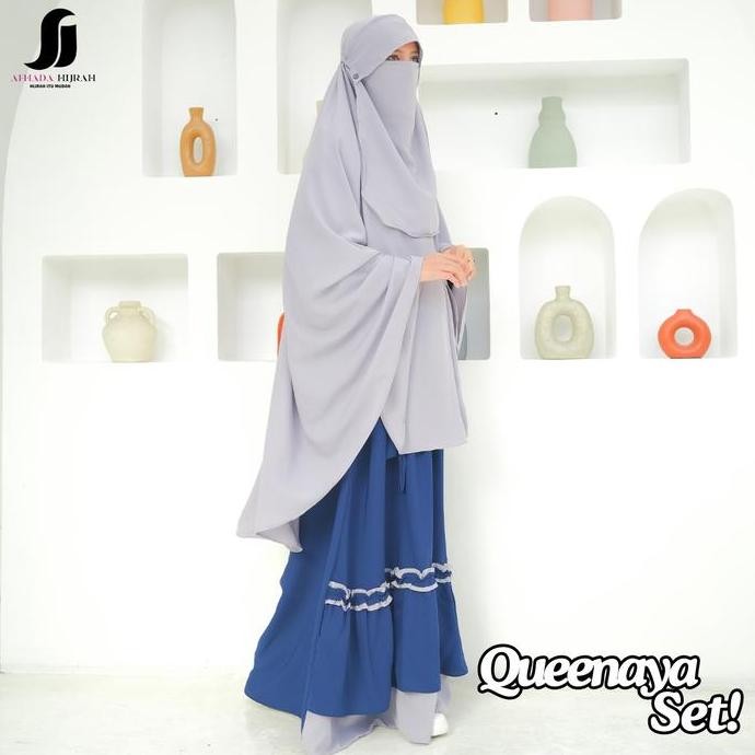 Afhadahijrah - Gamis Set Cadar Arab Poni Syari Queenaya Terbaru Baju Dan Jilbab Bergo Syari Free Niq