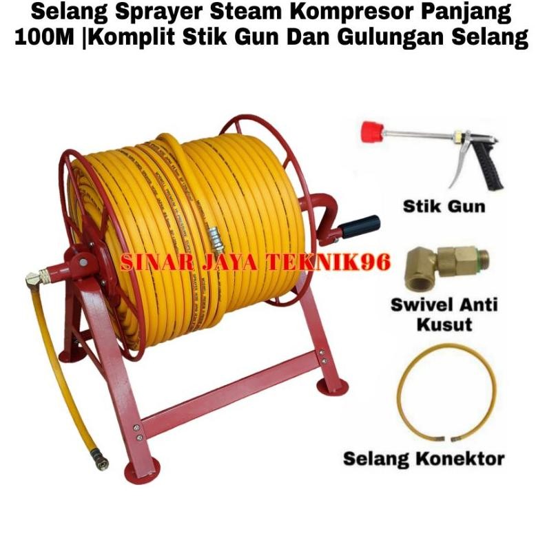 Selang Sprayer Steam Kompresor 100 Meter | Komplit Gulungan Selang Dan Stik Gun