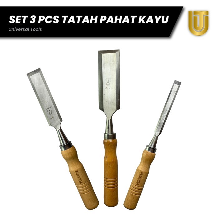 Tatah Pahat Kayu CRV Set 3 Pcs Logam Chrome Vanadium