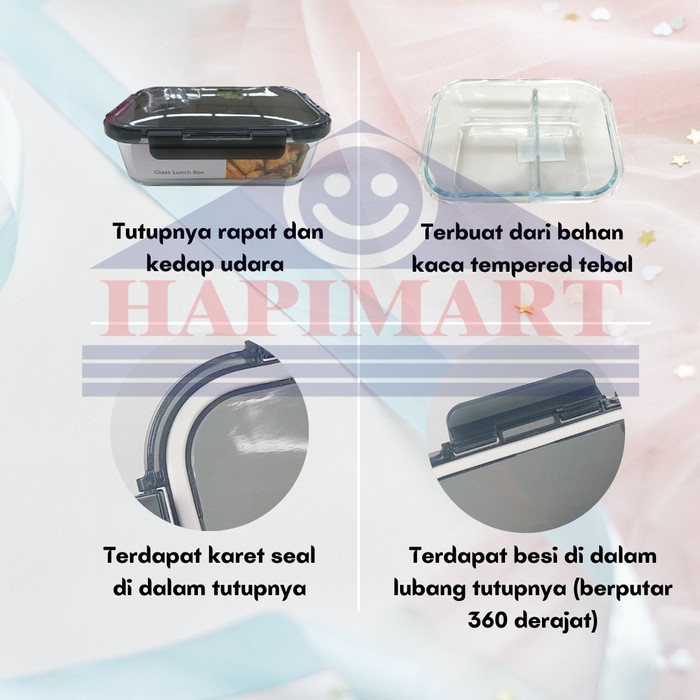 Promo Glasslock Wadah Tempat Makanan Persegi 2 Sekat Storage Hitam Satuan