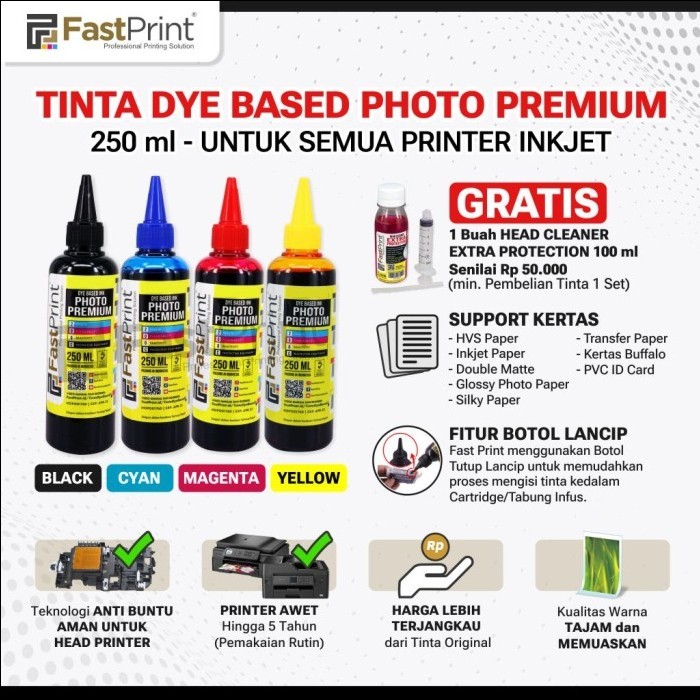 

Fast Print Tinta Dye Based Photo Premium 1 Set 250ML