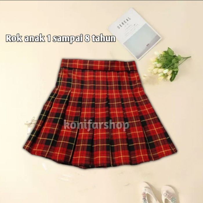Rok anak perempuan motif kotak merah hitam rok lipit anak cewek 1 sampai 8 tahun
