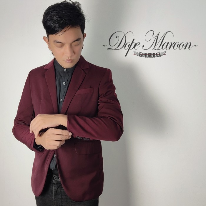 jas pria blazer pria merah maroon gelap slimfit pria keren terbaru