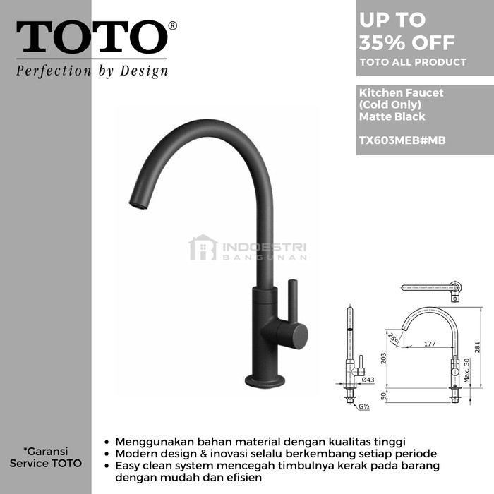 Kran Sink TOTO TX603MEB#MB Matte Black / Kran Cuci Piring Black TOTO