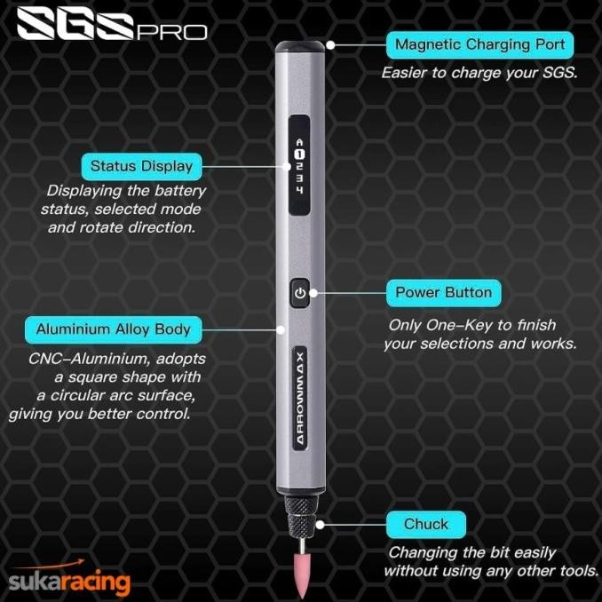 

Promo AM-199214-B ARROWMAX SGS PRO PLUS Smart Electric Engraving & Polishing Pen With Alu Case (42 in 1) Space Gray + SGS bag + Wireless Charger Stand (L) COD