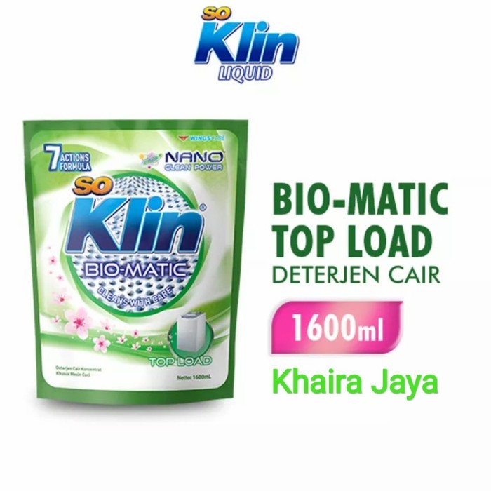 Detergent Cair So Klin Bio Matic Liquid Top Load Atas 1600mL 1.6Liter
