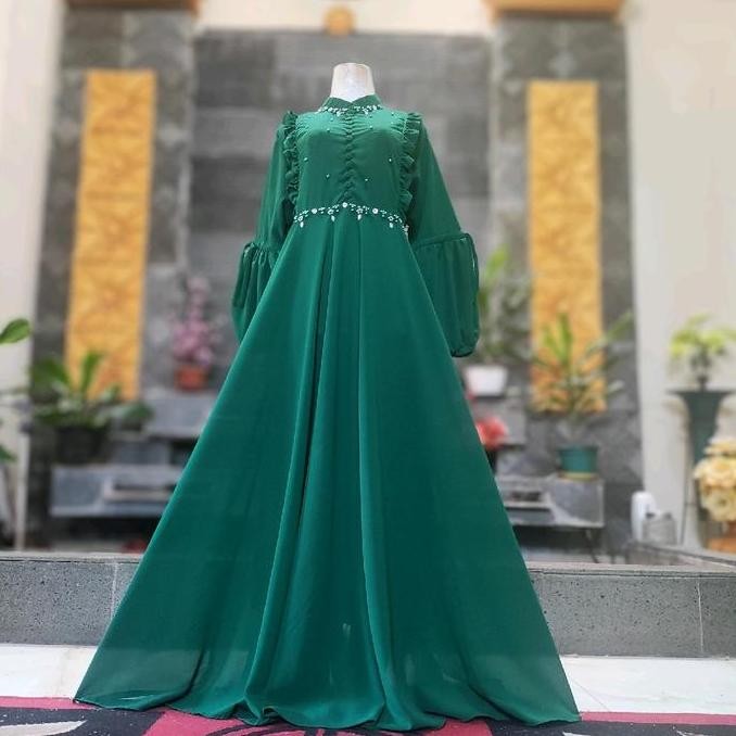 Diandra Gamis ceruty babydoll rempel dada  muslim panjang Wanita Dress Maxi Kondangan Dewasa Mewah S