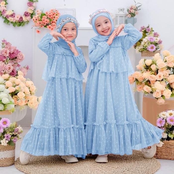 Kid Emi Maxi Anak Perempuan Gaun Pesta Anak Baju Kondangan Santai Polos Manis Muslim Tile Gamis