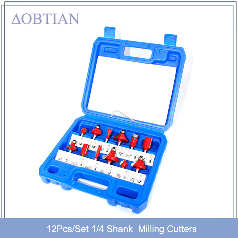 JBS 12Pcs/Set 1/4 Shank Woodworking Milling Cutters Carbide Router Bit for Wood Cutter Engraving Cut