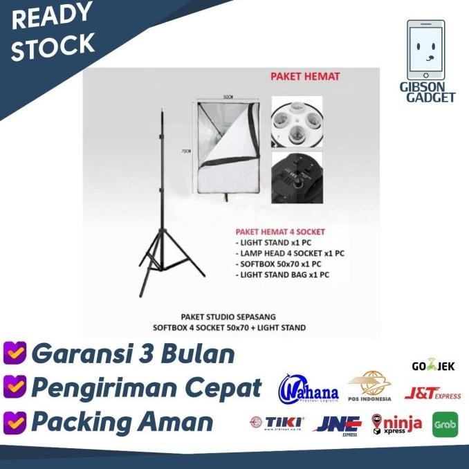 LAMPU STUDIO SOFTBOX 4 SOCKET 60X90 TRIPOD STAND 2M PAKET FOTO PHOTO