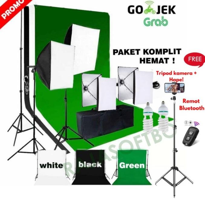 PAKET LIGHTING MINI STUDIO SOFTBOX BACKGROUND FOTO LAMPU STUDIO FR07