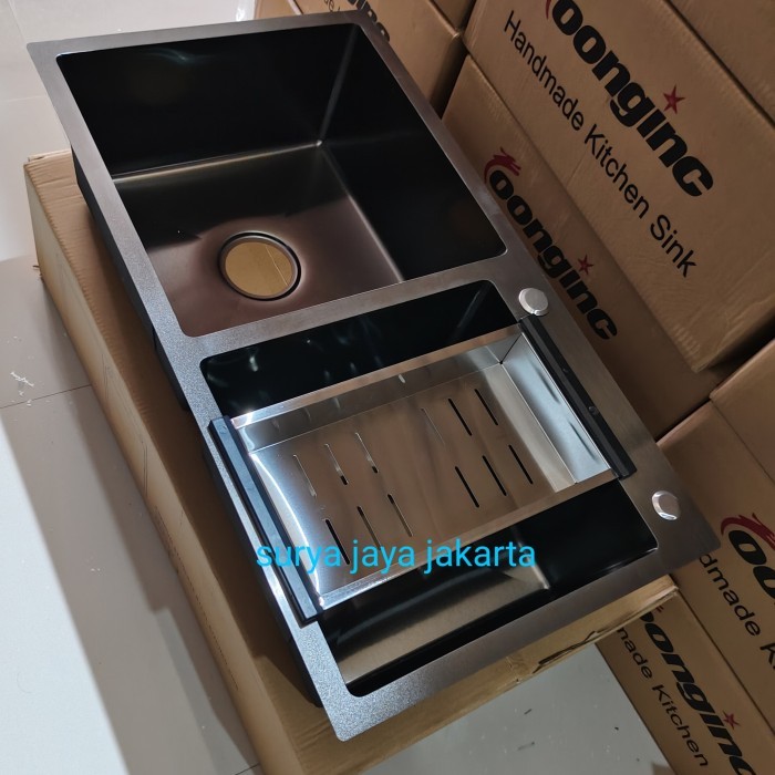 Kitchen sink hitam 8245 / kitchen sink stainless 2 lubang hitam 82x45