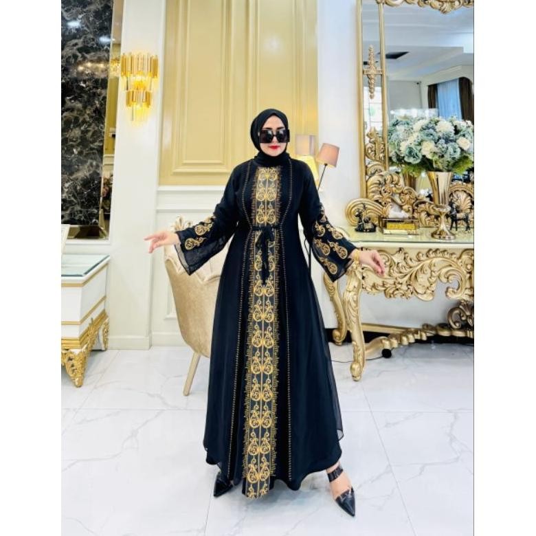 MUSLIM - GAMIS ABAYA TURKEY BORDIR LURUS BUNGA LILY WARNA TERLARIS