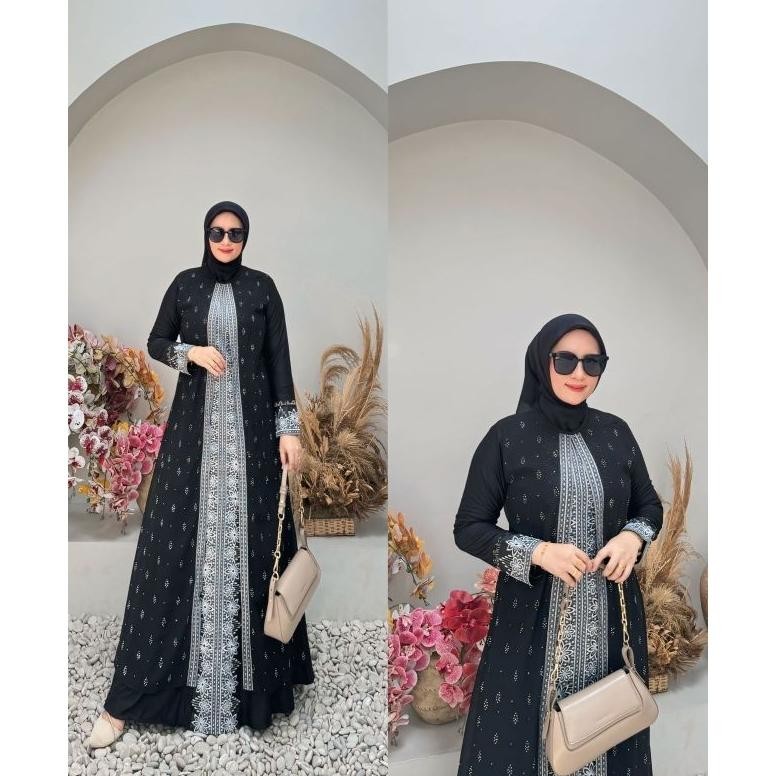 MUSLIM - GAMIS ABAYA TURKEY HITAM BORDIR N-2277//GAMIS MUSLIMAH NIKITASHOP TERLARIS