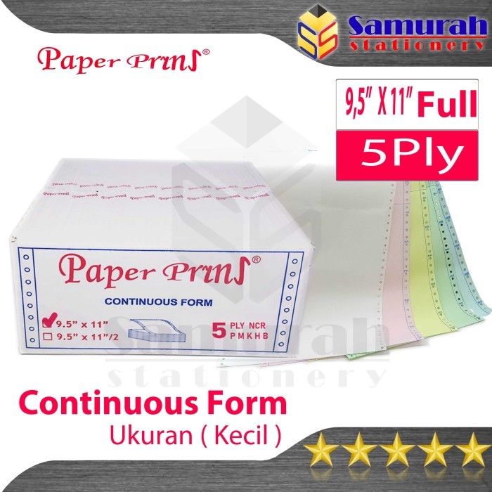 

Kertas Continuous Form Paper Prins 9,5 x 11 full Atau Bagi 2 / K 5 Ply