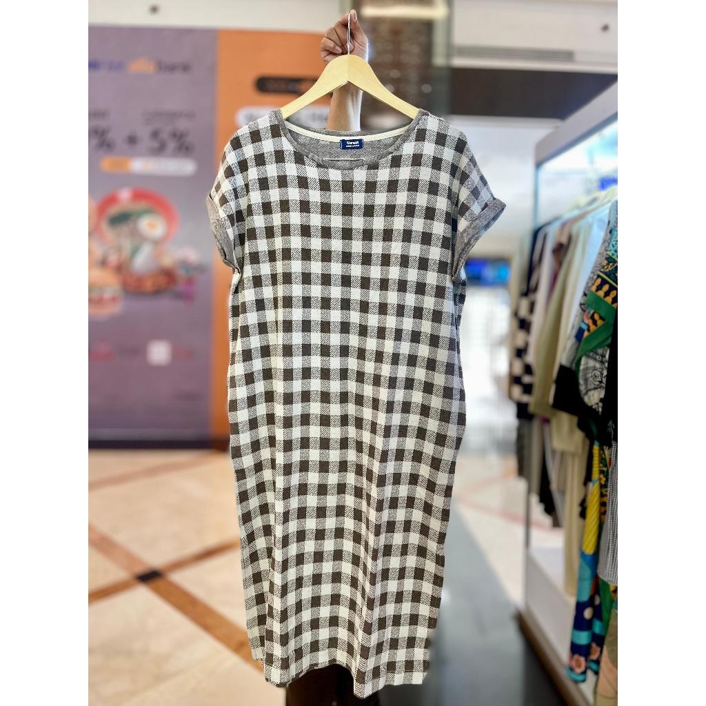 Tunik Yolan Fashion Muslim Wanita - Imani Butik Tunik Model Motif Kotak Bahan Katun Lengan Pendek