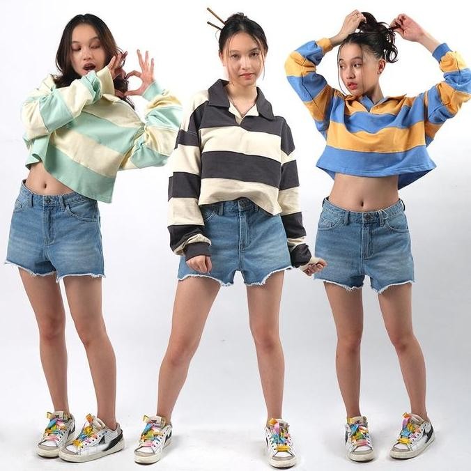 Luunashop Polo Shirt Wanita | Muzca | Stripe Rugby Crop Shirt
