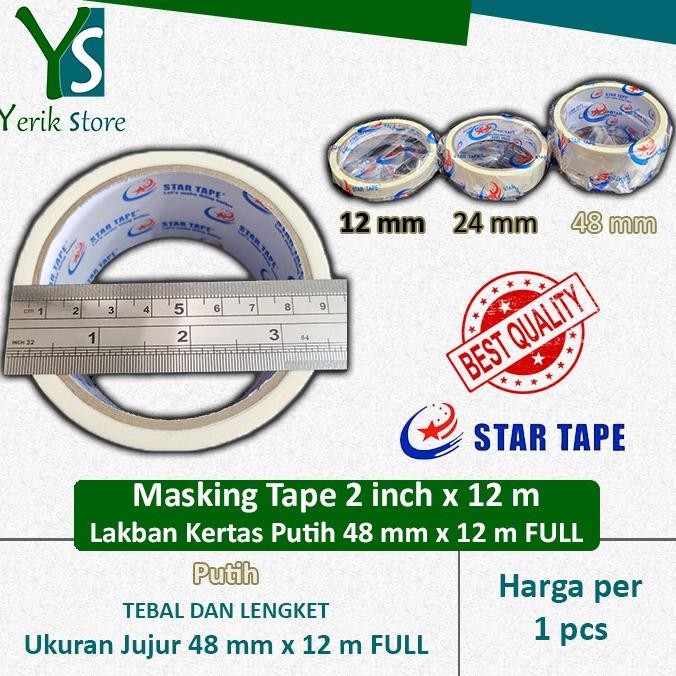 

&<&<&<&] Masking Tape Putih 2 inch x 12 m FULL (48 mm x 12 m) LAKBAN KERTAS