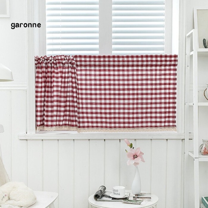 GA Korden/Gorden/Tirai Pendek Motif Kotak-kotak untuk Jendela Dapur