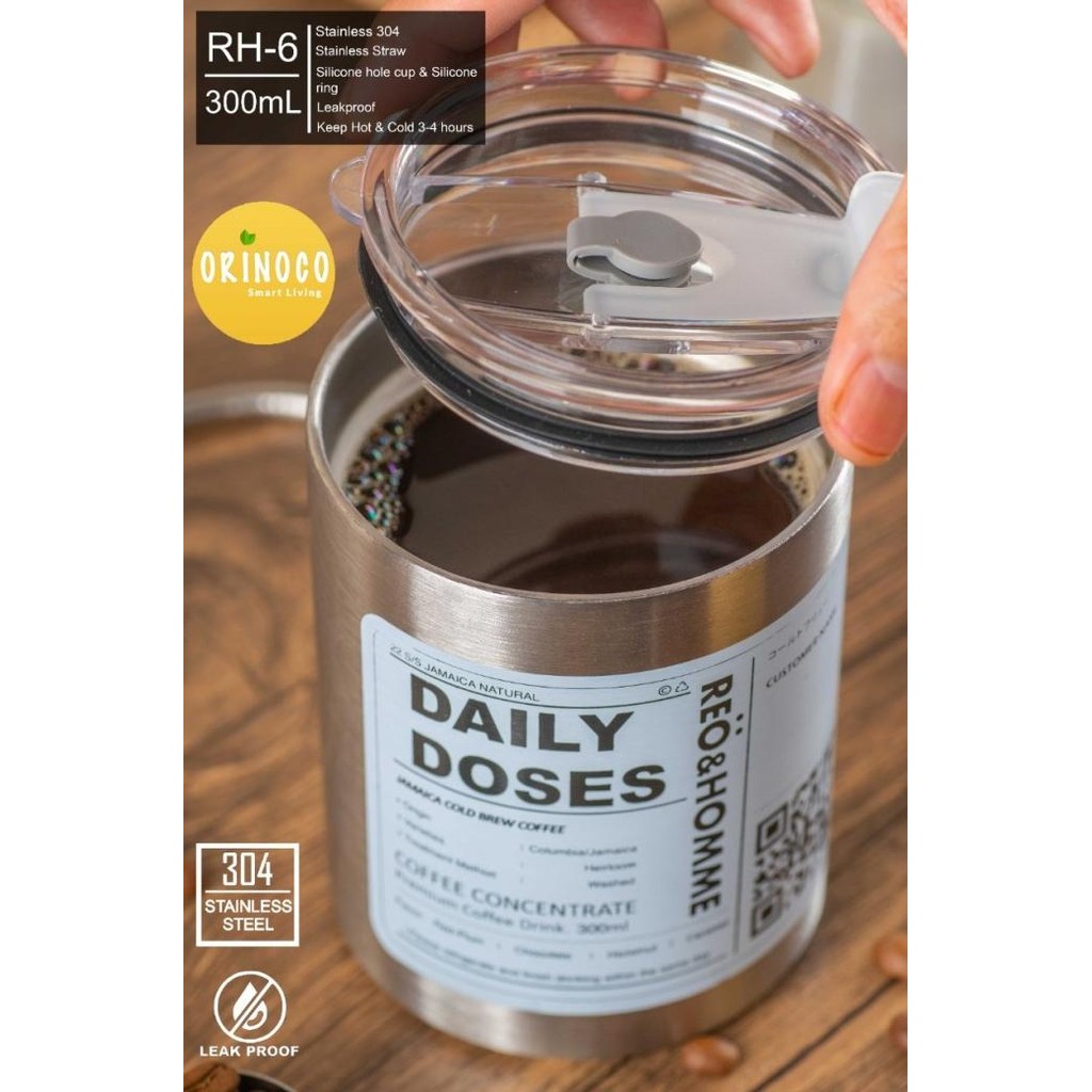 ORINOCO GELAS MUG STAINLESS COFFEE RH-6 WITHSTRAW STAINLESS LEAKPROOF