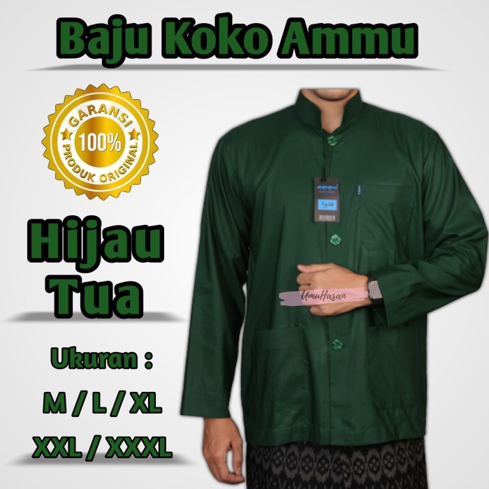 BAJU KOKO AMMU COLLECTION HIJAU TUA, NU, BOTOL, BAJU KOKO MUSLIM PRIA