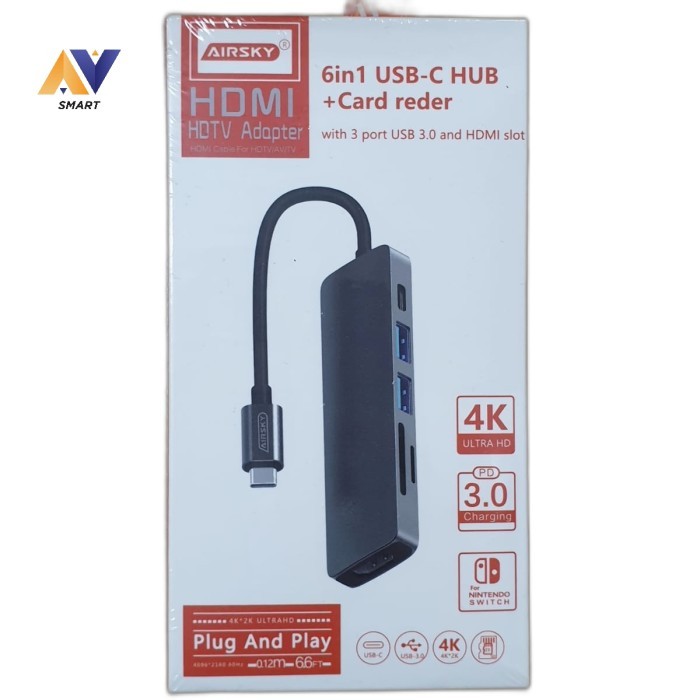 AIRSKY USB TYPE C TO 6 IN 1 HDMI 2x USB3.0 SD micro SD TYPE C PD