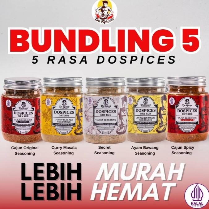 

Dospices [Paket Bundling 5 varian] Healthy Dry Rub Bumbu Marinasi Rendah Kalori 100% rempah-rempah NO MSG bumbu masak | Ayam Bawang Seasoning | cajun seasoning | secret seasoning | curry masala seasoning